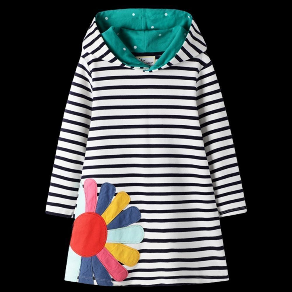 NEW Girls Long Sleeve Dress Hooded Rainbow Daisy Applique  READ DESCRIPTION PLZ